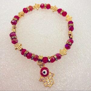 Bracelet Evil Eye Red iridescent beads. 8 1/4 inch